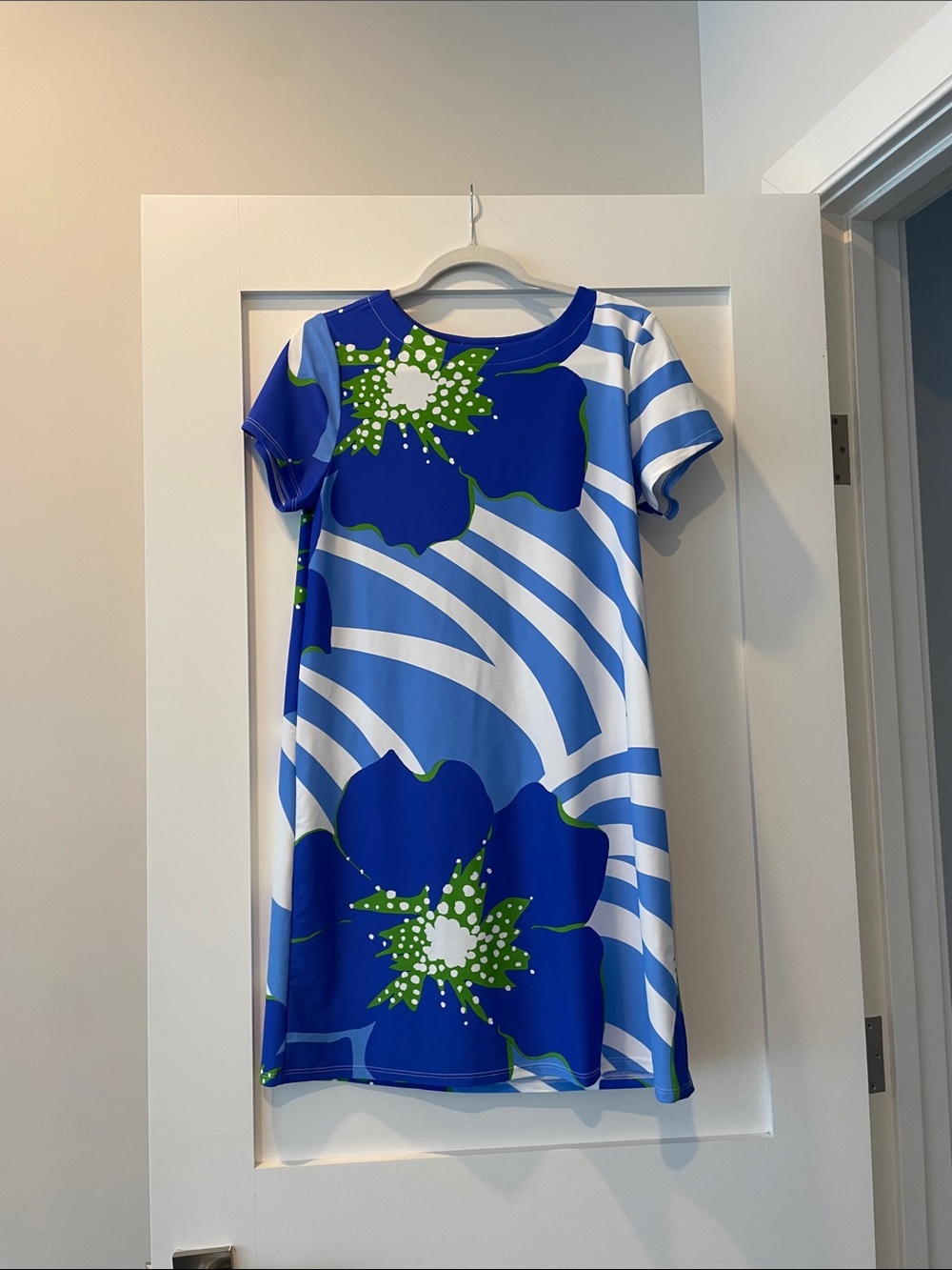 Jude Connally Ella  Blue Floral  Dress with Green Accents-Medium
